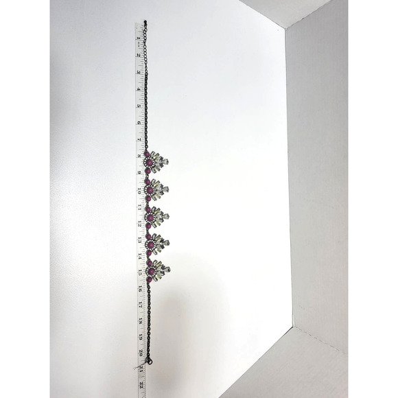 17" Pink Cabochon Rhinestone Statement Choker Necklace - Picture 6 of 7